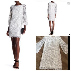 Eliza J Floral Lace Shift Dress With Bell Sleeve